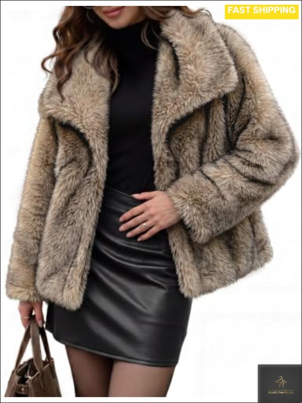 Women Cropped Faux Fur Coat Fluffy Shaggy Jacket